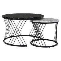 Nesting Coffee Tables with Marble Top, Metal Frame, Sofa Side Tables for Bedroom, Living Room, 70x70x45.5 cm and 44.5x44.5x38 cm, Black(m-2)