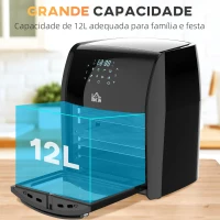 HOMCOM Fritadeira sem Óleo 3 em 1 12L Forno de Ar Desidratador com 8 Programas Função de Iluminação Ecrã Digital Janela 35x33,5x40 cm Preto(m-6)