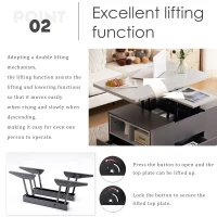 Lift-Top Coffee Table with Storage, 3 Drawers and Adjustable Height, 100x51x47 cm, Gray(m-5)