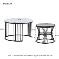 Modern Nesting Coffee Table with Marble Finish, Round Side Tables with Metal Frame, 70x70x45 cm and 45x45x40 cm, Black+White(m-3)