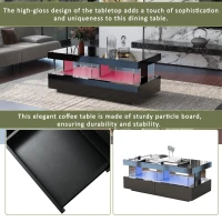 High Gloss Modern Coffee Table with 16-Colour LED Lights, 2 Drawers and Open Storage, Side Table for Drawing Room, 100x60x49.5 cm, Black(m-6)