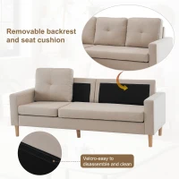 6.5ft 3 Seater Sofa Bed with Removable Footrest, Solid Wood Frame and Legs, 190x76x84 cm, Beige(m-6)