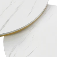 Round Nesting Coffee Tables with Drawer, Set of 2 Tables with Storage, Gold Metal Frame and Marble Pattern Top for Living Room, Bedroom, Office, White(m-10)