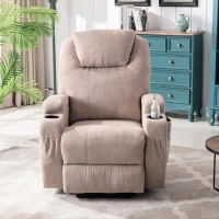 Remote Control Power Lift Massage Chair with Heating Points, Cup Holders, Side Pockets, Electric Lounger Chair for Elderly, 81x73x105 cm, Light Brown(m-8)