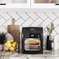 HOMCOM Fritadeira sem Óleo 3 em 1 12L Forno de Ar Desidratador com 8 Programas Função de Iluminação Ecrã Digital Janela 35x33,5x40 cm Preto(m-2)