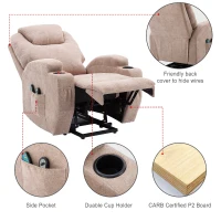 Remote Control Power Lift Massage Chair with Heating Points, Cup Holders, Side Pockets, Electric Lounger Chair for Elderly, 81x73x105 cm, Light Brown(m-6)