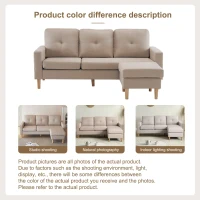 6.5ft 3 Seater Sofa Bed with Removable Footrest, Solid Wood Frame and Legs, 190x76x84 cm, Beige(m-5)