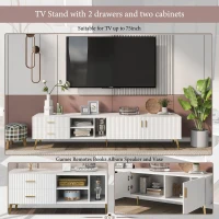Modern TV Units with Storage for 75-Inch Televisions, MDF Construction, Gold Metal Legs, 180x35x41 cm, White(m-4)