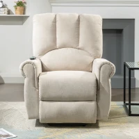 Electric Power Lift Massage Chair with Heating Points, Side Pockets, Stand Assist, Cup Holders, Recliner Armchair for Elderly, 91x90x108 cm, Beige(m-7)