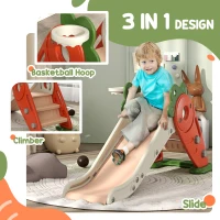 AIYAPLAY 3 in 1 Foldable Toddler Slide with Basketball Hoop, Climber, Carrot-themed, for 1-3 Years(m-4)