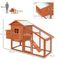 PawHut Gallinero Corral de Madera para Exteriores Jaula para Gallinas Pollos con Bandeja Extraíble Caja de Huevo Resistente al Agua 190x66x116 cm(m-3)
