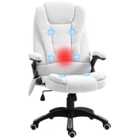 Vinsetto Massage Recliner Chair Heated Office Chair with Six Massage Points Linen-Feel Fabric 360° Swivel Wheels Cream White(m-1)