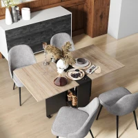 HOMCOM Folding Dining Table, Drop Leaf Table for Small Spaces with 2-tier Shelves, Small Kitchen Table with Rolling Casters, Oak and Black(m-2)