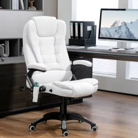 Vinsetto Massage Recliner Chair Heated Office Chair with Six Massage Points Linen-Feel Fabric 360° Swivel Wheels Cream White(m-10)