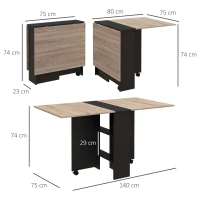 HOMCOM Folding Dining Table, Drop Leaf Table for Small Spaces with 2-tier Shelves, Small Kitchen Table with Rolling Casters, Oak and Black(m-3)