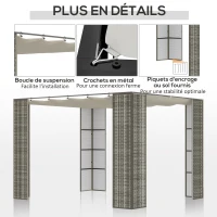 Outsunny Pergola rétractable 3L x 3l x 2H m toit coulissant toile polyester haute densité anti-UV structure métal époxy anticorrosion résine tressée PP gris et crème(m-6)