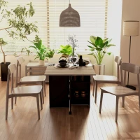 HOMCOM Folding Dining Table, Drop Leaf Table for Small Spaces with 2-tier Shelves, Small Kitchen Table with Rolling Casters, Oak and Black(m-8)