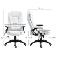 Vinsetto Massage Recliner Chair Heated Office Chair with Six Massage Points Linen-Feel Fabric 360° Swivel Wheels Cream White(m-3)