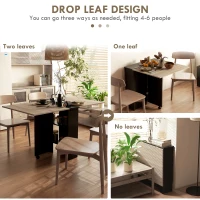 HOMCOM Folding Dining Table, Drop Leaf Table for Small Spaces with 2-tier Shelves, Small Kitchen Table with Rolling Casters, Oak and Black(m-4)