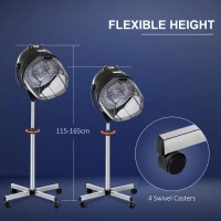 HOMCOM Cască de Uscat Părul cu Înălțime Reglabilă, Cască pentru Păr cu Timer și Roți Pivotante, 65x65x115-165 cm, Negru(m-5)