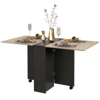 HOMCOM Folding Dining Table, Drop Leaf Table for Small Spaces with 2-tier Shelves, Small Kitchen Table with Rolling Casters, Oak and Black(m-11)