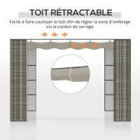 Outsunny Pergola rétractable 3L x 3l x 2H m toit coulissant toile polyester haute densité anti-UV structure métal époxy anticorrosion résine tressée PP gris et crème(m-4)