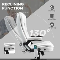 Vinsetto Massage Recliner Chair Heated Office Chair with Six Massage Points Linen-Feel Fabric 360° Swivel Wheels Cream White(m-7)