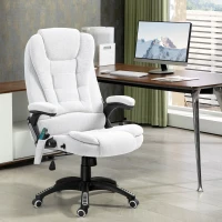 Vinsetto Massage Recliner Chair Heated Office Chair with Six Massage Points Linen-Feel Fabric 360° Swivel Wheels Cream White(m-2)
