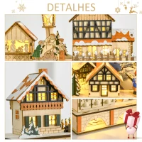 HOMCOM Calendário de Advento de Madeira com Luzes e 24 Gavetas de Contagem Regressiva Decoração de Natal 44x10x37 cm Madeira(m-6)