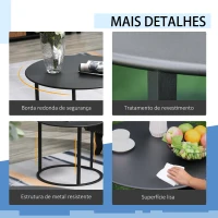 Outsunny Conjunto de 2 Mesas de Café Ø70x50 cm e Ø50x43 cm Mesas Auxiliares Redondas de Metal para Sala de Estar Dormitório Carga Máxima 25kg Preto(m-5)