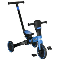 HOMCOM Triciclo Infantil 4 em 1 com Guiador Ajustável e Desmontável Estrutura de Liga de Alumínio 101x45x76,2-98,8cm Azul(m-1)