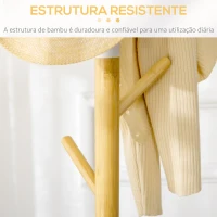 HOMCOM Cabide de Pé de Bambu Moderno com 8 Ganchos para Roupas Bolsas Ø37,8x175,6 cm Madeira e Branco(m-6)