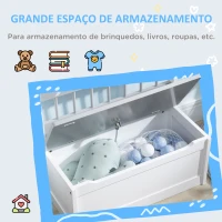 ZONEKIZ Baú Infantil 2 em 1 Banco de Armazenamento Infantil com Tampa para Dormitório Sala de Jogos 60x30x50cm Branco e Cinza(m-6)