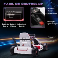 HOMCOM Kart Elétrico Infantil Bateria 12V com Velocidade 3-6 km/h Controlo Remoto Música Buzina 116x74x57,5cm Branco(m-6)