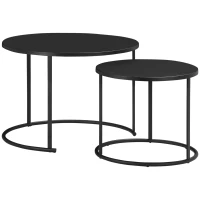 Outsunny Conjunto de 2 Mesas de Café Ø70x50 cm e Ø50x43 cm Mesas Auxiliares Redondas de Metal para Sala de Estar Dormitório Carga Máxima 25kg Preto(m-10)