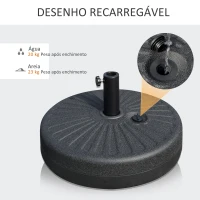 Outsunny Base de Chapéu de Sol de Jardim Recarregável de Água 22kg Suporte de Chapéu de Sol Redondo para Mastros de 38mm/48mm Portátil para Terraço Pátio Ø51x28cm Preto(m-5)