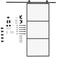 HOMCOM Ferragem para Porta de Correr Kit de Acessórios para Porta Corredeira com 2 Trilhos de Aço de Carbono 200x40x0,6cm Preto(m-11)