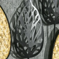 HOMCOM Decoração de Parede de Metal 3D Folhas de Abeto Arte de Parede Suspensa 40x60cm Preto e Amarelo(m-9)