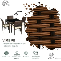 Outsunny Conjunto de Jardim Refeição de Vime Sintético com 5 Peças Mesa com Bancada de Vidro e 4 Cadeiras Marrom(m-4)