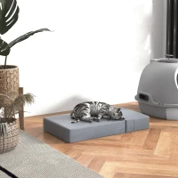 PawHut Escada para Animais de Estimação de 2 Degraus 2 em 1 Cama para Cães Gatos Estofada em PU Removível e Lavável com Zíper 45x39x20cm Cinza(m-9)