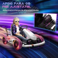 HOMCOM Kart Elétrico Infantil Bateria 12V com Velocidade 3-6 km/h Controlo Remoto Música Buzina 116x74x57,5cm Branco(m-4)