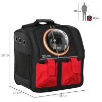 PawHut Mochila com Visor para Gatos Mochila de Transporte para Animais de Estimação Dobrável 38x24x38 cm Preto e Vermelho(m-3)