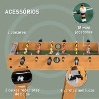 HOMCOM Mesa de Matraquilho para Crianças e Adultos Matraquilho 69x37x70cm com 2 Bolas 6 Hastes Metálicas 2 Placares de Pontos 18 Jogadores Pés Dobrável para Familias Festas Madeira(m-4)