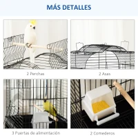 PawHut Gaiola para Passáros com Suporte Gaiola com 4 Rodas Teto com Abertura 2 Comedouros 3 Poleiros Bandeja Removível e Prateleira Inferior 46x36x130cm Preto(m-7)