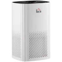 HOMCOM Purificador de Ar com Filtro HEPA de 3 Capas CADR 225 m³/h até 24 m³ Purificador de Mesa com Ecrã LED 4 Velocidades Temporizador Modo Noturno e Silencioso 22,7x22,7x36cm Branco(m-11)
