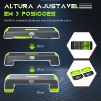 HOMCOM Plataforma Step Fitness com Altura Ajustável de 10/15/20cm Plataforma de Exercício 78x28x20cm Verde e Cinza(m-5)