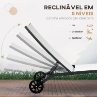 Outsunny Conjunto de 2 Espreguiçadeiras para Exterior com Encosto Ajustável em 5 Níveis e Rodas para Praia Piscina 165x66x102cm Branco e Preto(m-5)