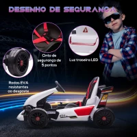 HOMCOM Kart Elétrico Infantil Bateria 12V com Velocidade 3-6 km/h Controlo Remoto Música Buzina 116x74x57,5cm Branco(m-7)