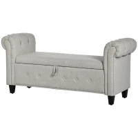 HOMCOM Banco de Pé de Cama de Linho com Dobradiças na Tampa Pés de Madeira e Apoio para os Braços 146,5x49x74,5cm Cinza Claro(m-11)