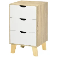 HOMCOM Mesa de Cabeceira com 3 Gavetas para Dormitório Sala de Estar Estilo Moderno Anti-Tombo 40x35x68,5cm Madeira e Branco(m-10)